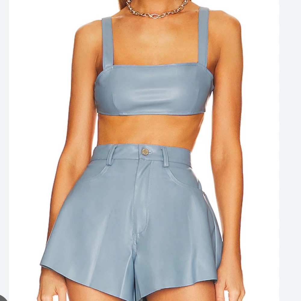 We Wore What Vegan Leather Bra Top in Storm